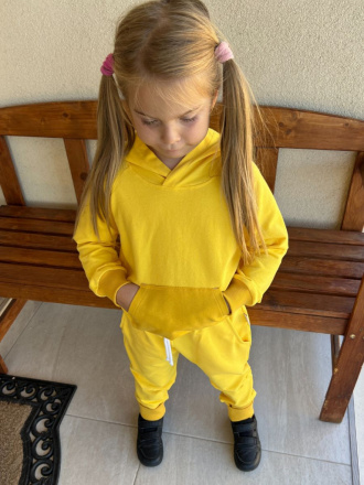 Tepláková SÚPRAVA - Mikina HOODIE + gate NEW s rastúcou manžetou - žltá