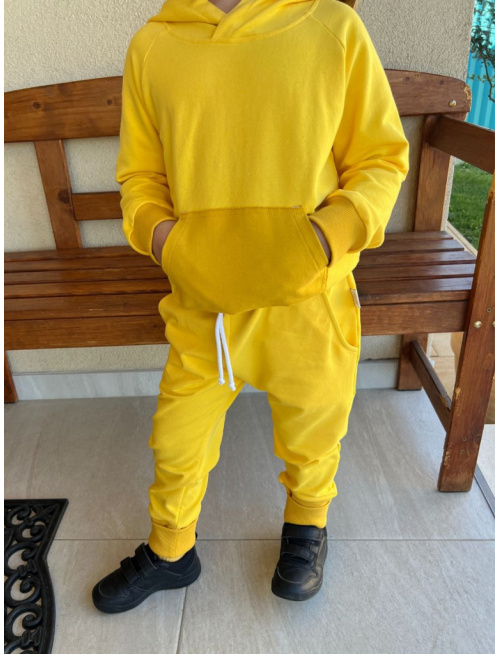 Tepláková SÚPRAVA - Mikina HOODIE + gate NEW s rastúcou manžetou - žltá