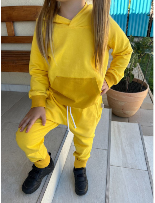 Tepláková SÚPRAVA - Mikina HOODIE + gate NEW s rastúcou manžetou - žltá