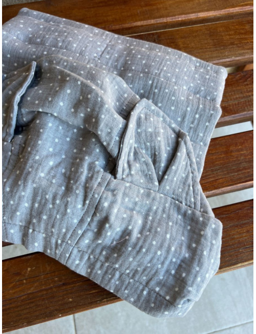 Detské pončo vĺčik uši - guľka na sivej - gázovina/mušelín - LEN DO VYPREDANIA ZÁSOB