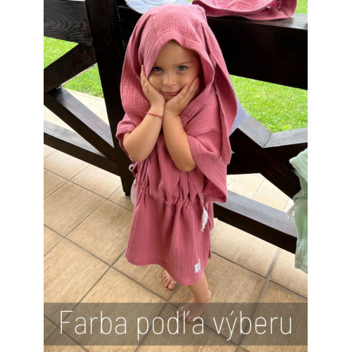 Detské pončo s uškami podľa výberu - gázovina/mušelín - jednofarebné
