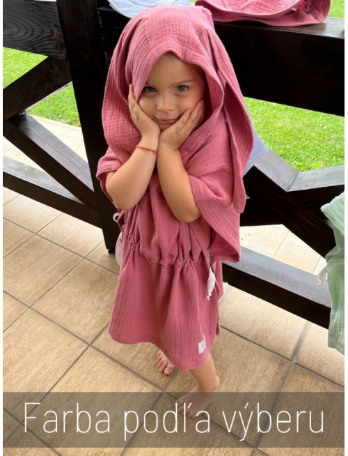 Detské pončo s uškami podľa výberu - gázovina/mušelín - jednofarebné