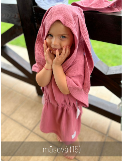 Detské pončo s uškami podľa výberu - gázovina/mušelín - jednofarebné