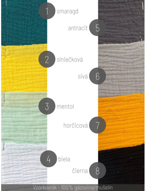 Vzorkovník - 100% dvojitá gázovina/Mušelín - jednofarebná