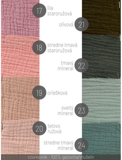 Vzorkovník - 100% dvojitá gázovina/Mušelín - jednofarebná
