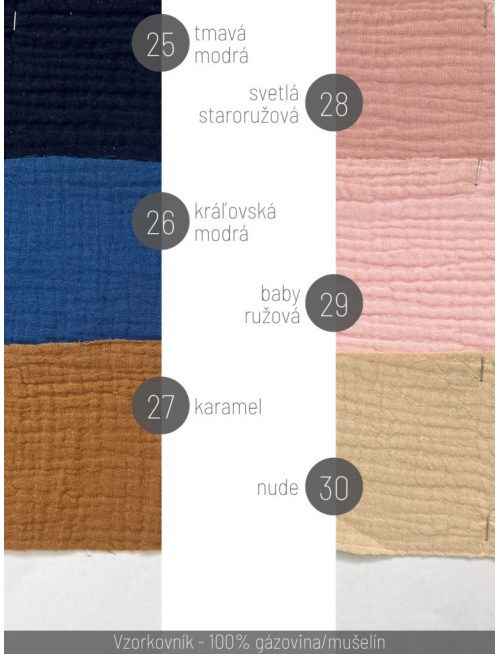 Vzorkovník - 100% dvojitá gázovina/Mušelín - jednofarebná
