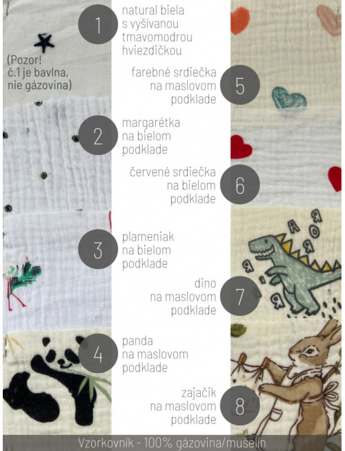 Vzorkovník - 100% dvojitá gázovina/Mušelín - vzorovaná