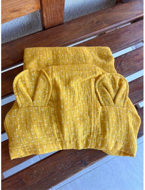 Detské pončo macko uši - guľka na mangovo žltej - gázovina/mušelín - LEN DO VYPREDANIA ZÁSOB