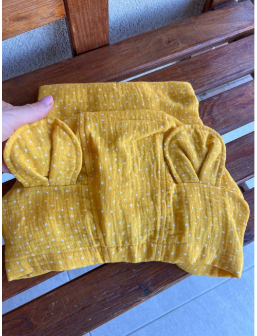 Detské pončo macko uši - guľka na mangovo žltej - gázovina/mušelín - LEN DO VYPREDANIA ZÁSOB