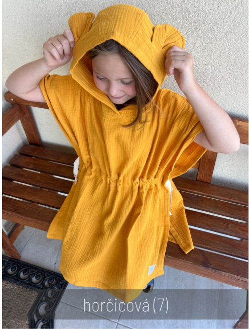 Detské pončo s uškami podľa výberu - gázovina/mušelín - jednofarebné