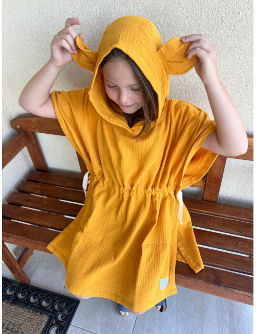 Detské pončo s uškami podľa výberu - gázovina/mušelín - jednofarebné