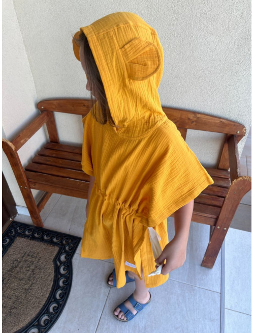 Detské pončo s uškami podľa výberu - gázovina/mušelín - jednofarebné