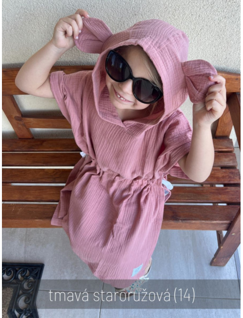 Detské pončo s uškami podľa výberu - gázovina/mušelín - jednofarebné