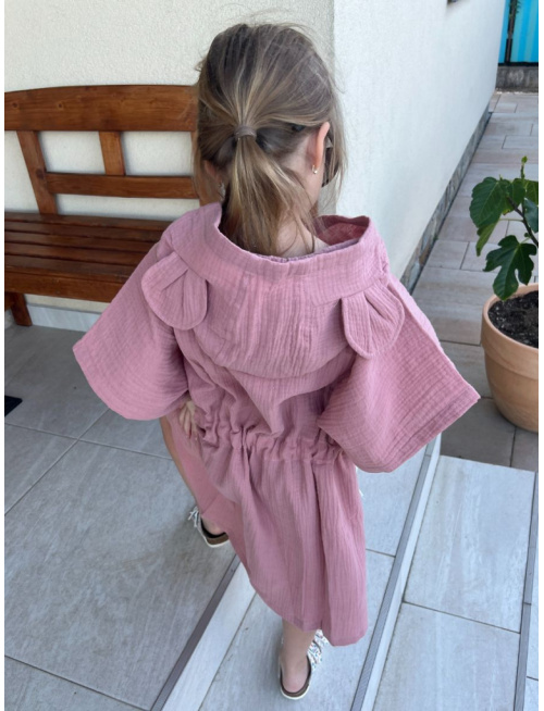 Detské pončo s uškami podľa výberu - gázovina/mušelín - jednofarebné