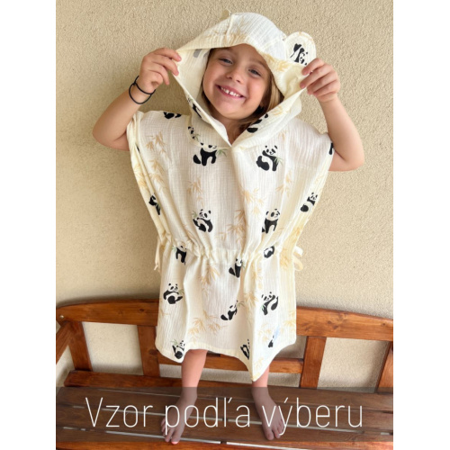 Detské pončo s uškami podľa výberu - gázovina/mušelín - vzorované