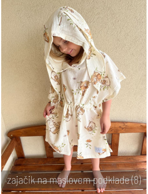 Detské pončo s uškami podľa výberu - gázovina/mušelín - vzorované