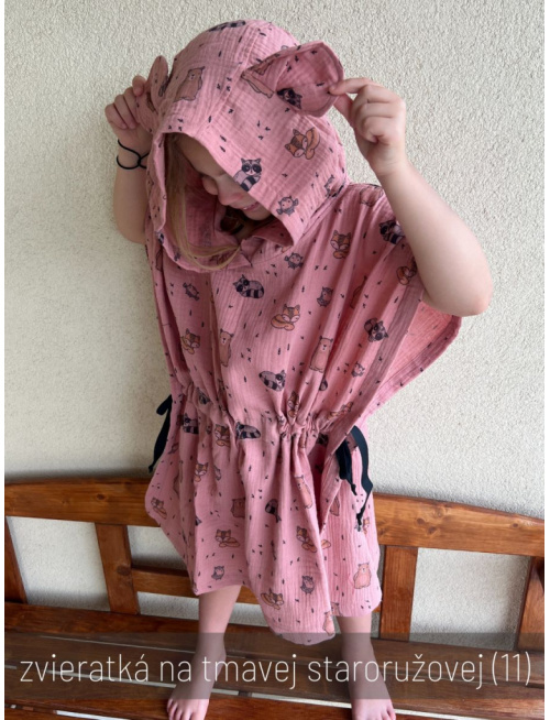 Detské pončo s uškami podľa výberu - gázovina/mušelín - vzorované