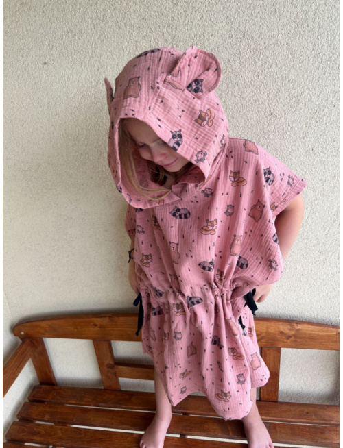 Detské pončo s uškami podľa výberu - gázovina/mušelín - vzorované