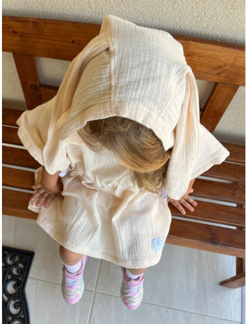 Detské pončo zajačik uši - maslová - gázovina/mušelín - POSLEDNÝ KUS