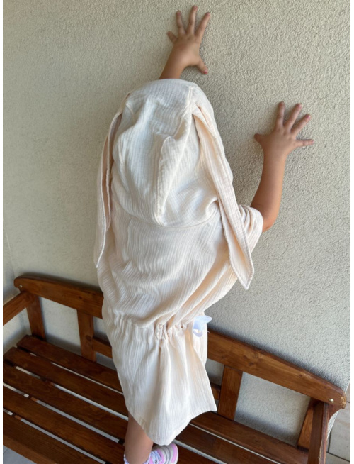 Detské pončo zajačik uši - maslová - gázovina/mušelín - POSLEDNÝ KUS