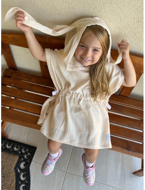 Detské pončo zajačik uši - maslová - gázovina/mušelín - POSLEDNÝ KUS