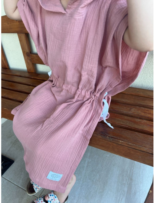 Detské pončo macko uši - tmavá staroružová - gázovina/mušelín