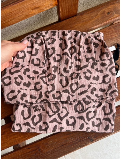 Detské pončo vĺčik uši - žirafa na svetlej staroružovej - gázovina/mušelín