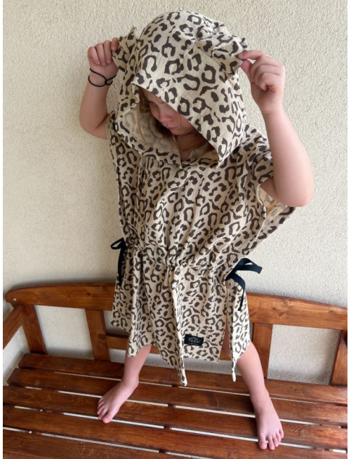 Detské pončo vĺčik uši - žirafa na pieskovej - gázovina/mušelín