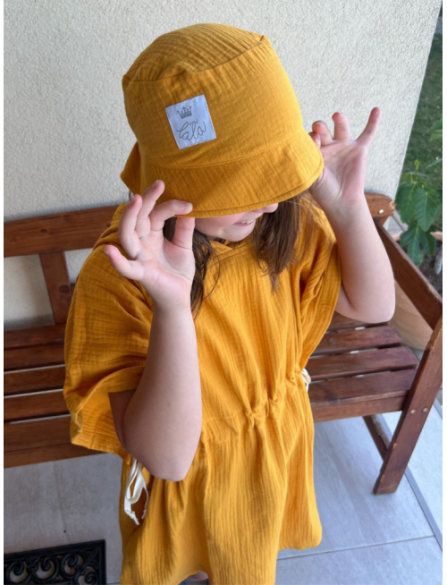 Klobúk Panáčik - gázovina/mušelín - jednovrstvový - horčicová