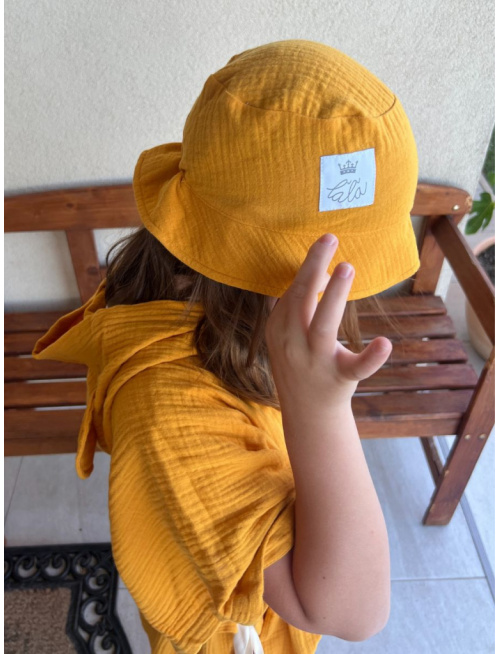 Klobúk Panáčik - gázovina/mušelín - jednovrstvový - horčicová