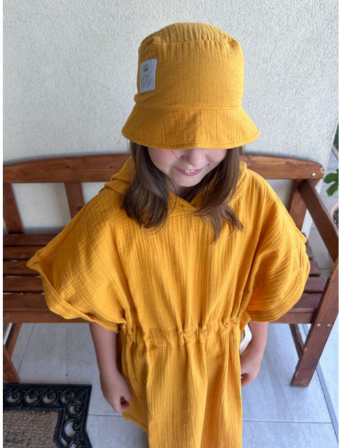 Klobúk Panáčik - gázovina/mušelín - jednovrstvový - horčicová