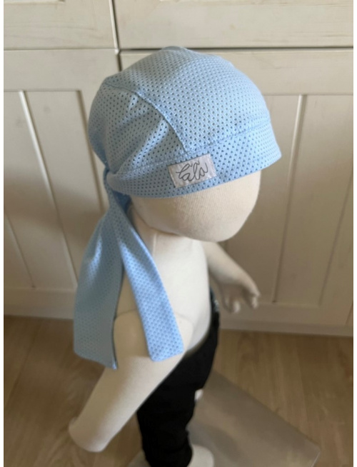 Pirátka bez šiltu na viazanie - dierková - belasomodrá