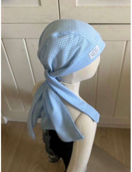 Pirátka bez šiltu na viazanie - dierková - belasomodrá