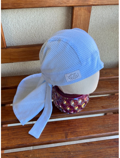 Pirátka bez šiltu na viazanie - dierková - belasomodrá