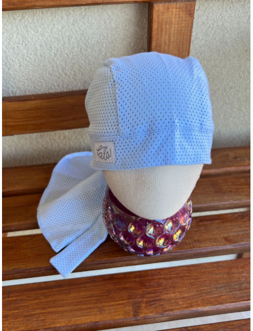 Pirátka bez šiltu na viazanie - dierková - belasomodrá