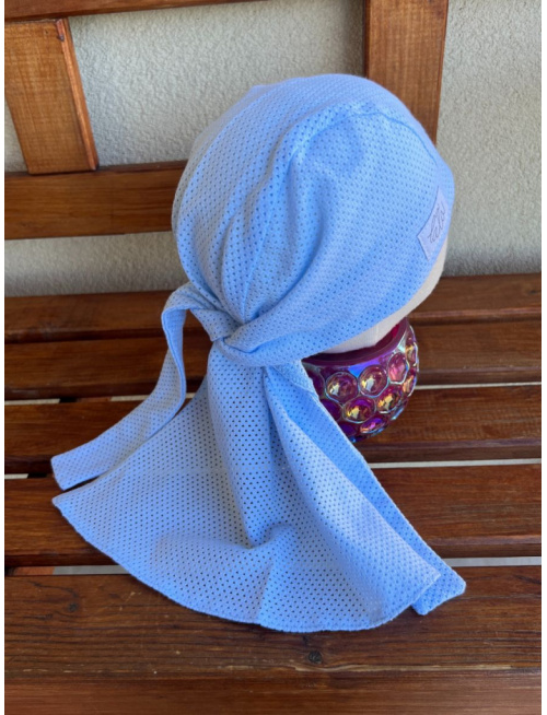 Pirátka bez šiltu na viazanie - dierková - belasomodrá