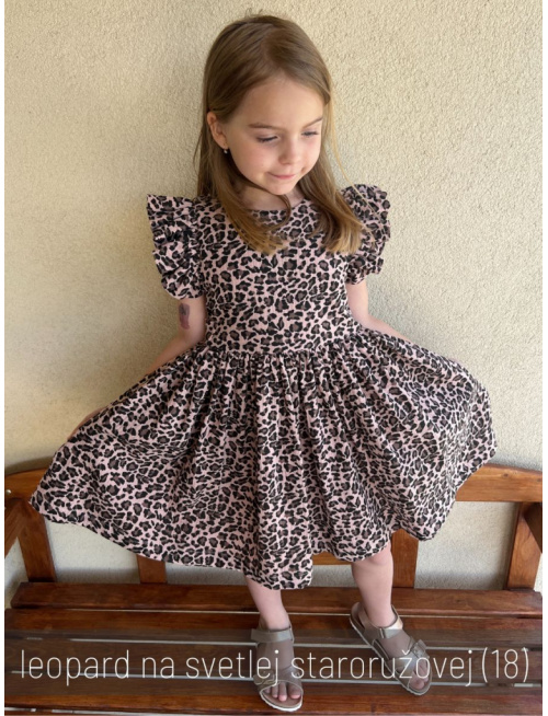 Šaty Valeriána - gázovina/mušelín - leopard na svetlej staroružovej