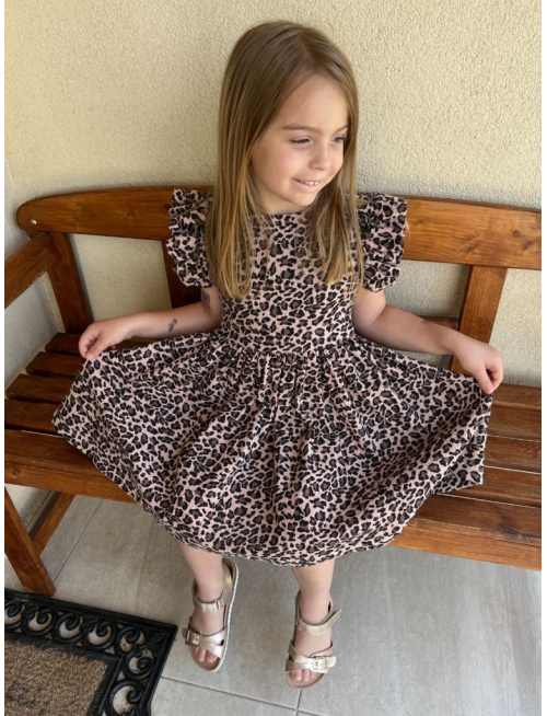 Šaty Valeriána - gázovina/mušelín - leopard na svetlej staroružovej