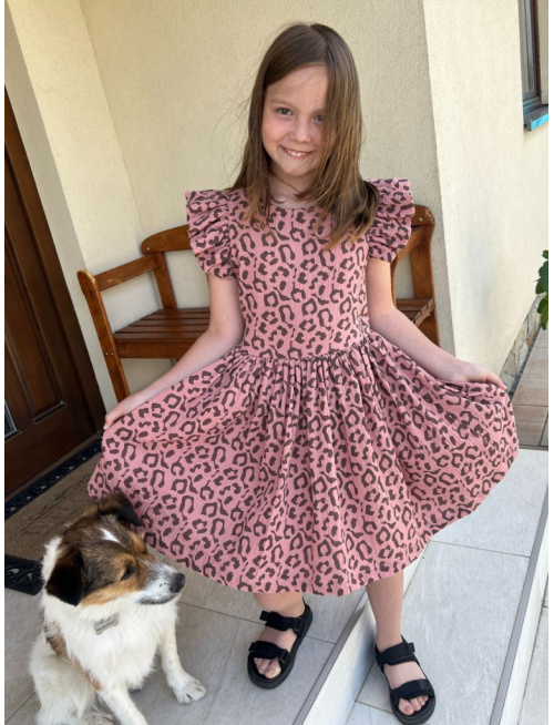 Šaty Valeriána - gázovina/mušelín - žirafa tmavej na staroružovej