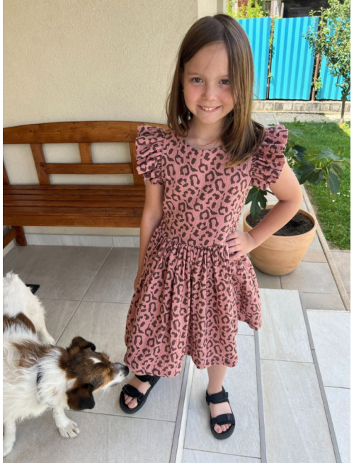 Šaty Valeriána - gázovina/mušelín - žirafa tmavej na staroružovej