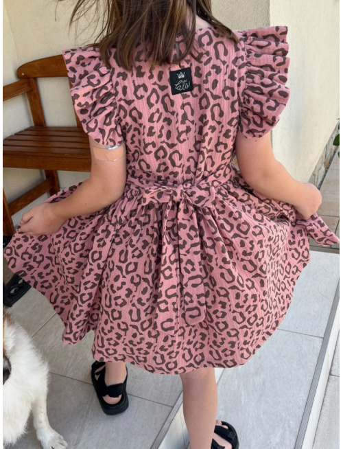 Šaty Valeriána - gázovina/mušelín - žirafa tmavej na staroružovej