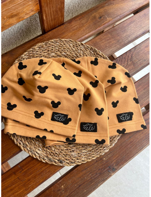 Tepláková šmolko čiapka - jednovrstvová - myšky na horčicovej - LEN DO VYPREDANIA ZÁSOB