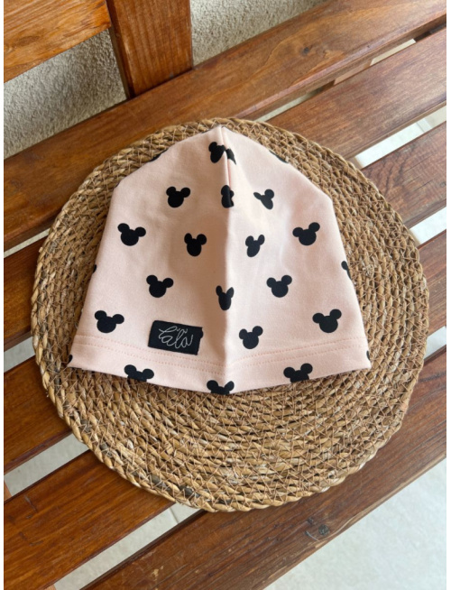 Tepláková šmolko čiapka - jednovrstvová - myšky na púdrovej - LEN DO VYPREDANIA ZÁSOB