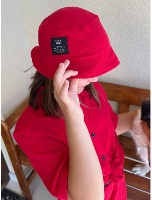 Klobúk Panáčik - gázovina/mušelín - jednovrstvový - červená