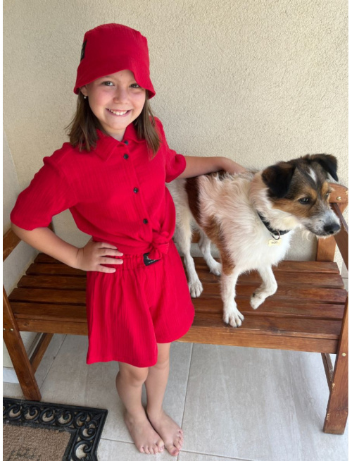 Klobúk Panáčik - gázovina/mušelín - jednovrstvový - červená