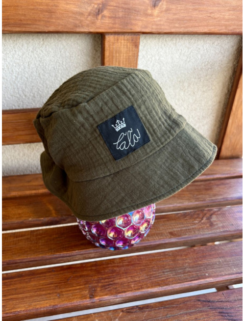 Klobúk Panáčik - gázovina/mušelín - jednovrstvový - olivová