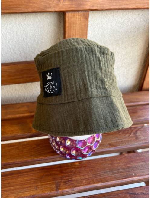 Klobúk Panáčik - gázovina/mušelín - jednovrstvový - olivová