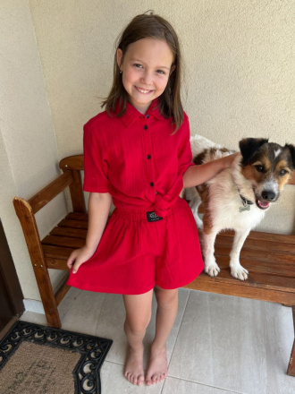 Súprava HAWAI - girl - gázovina/mušelín - červená