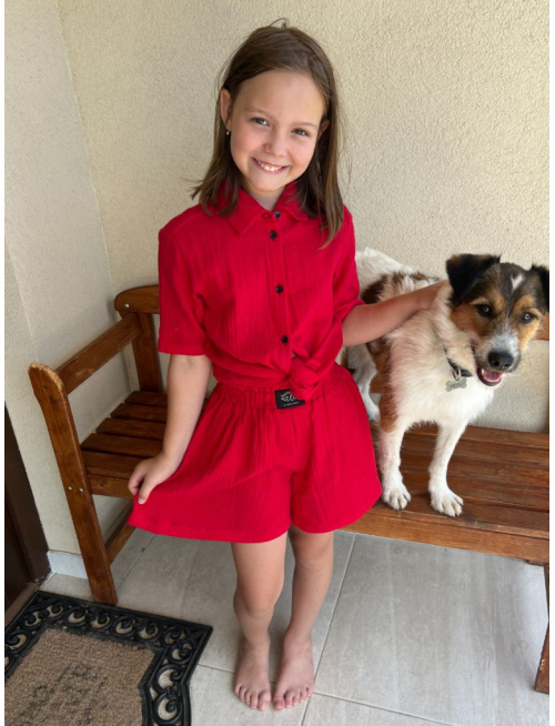 Súprava HAWAI - girl - gázovina/mušelín - červená