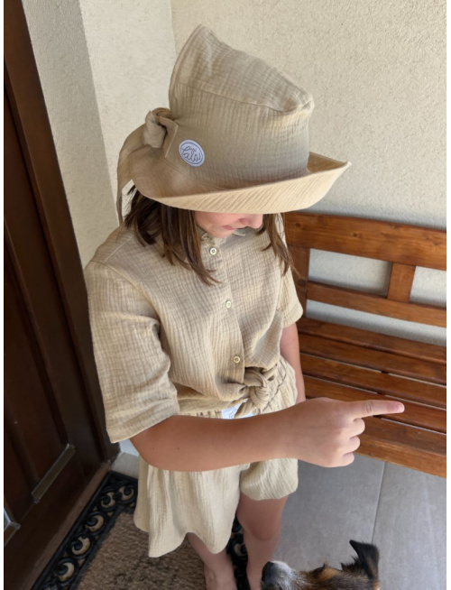 Klobúk Number 1 - gázovina/mušelín - piesková